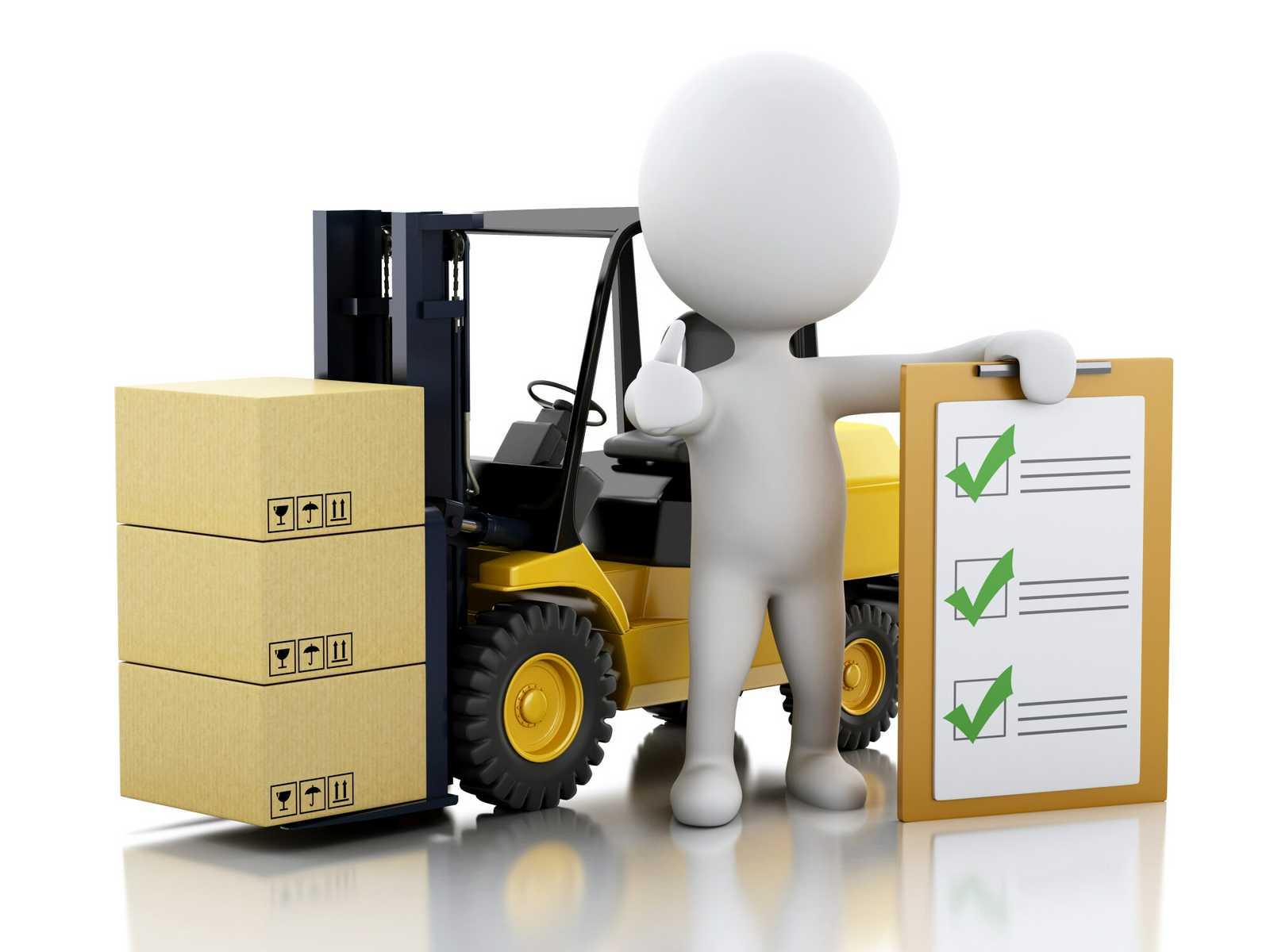 illustration of procurement professional with forklift and checkboard